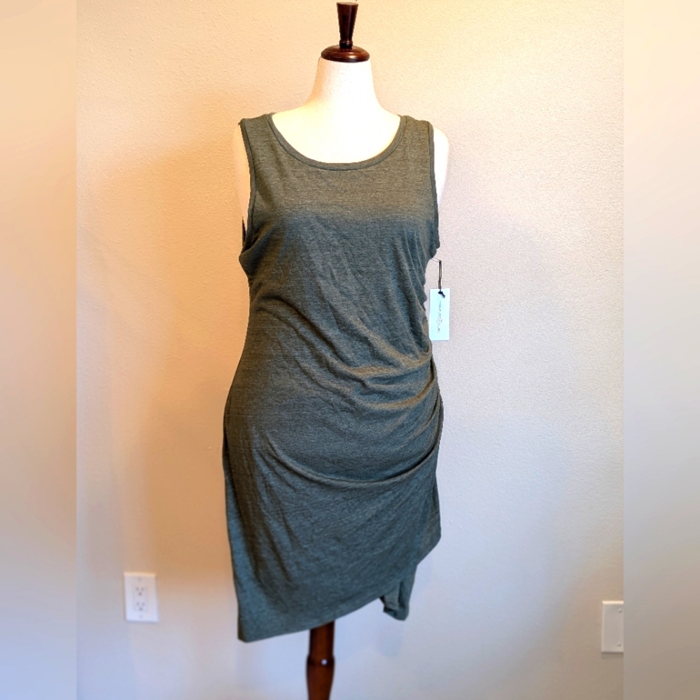 NWTTREASURE & BOND WOMENS RUCHED SIDE SLEEVELESS TANK DRESS OLIVE GREEN SIZE XXL - Picture 3 of 6